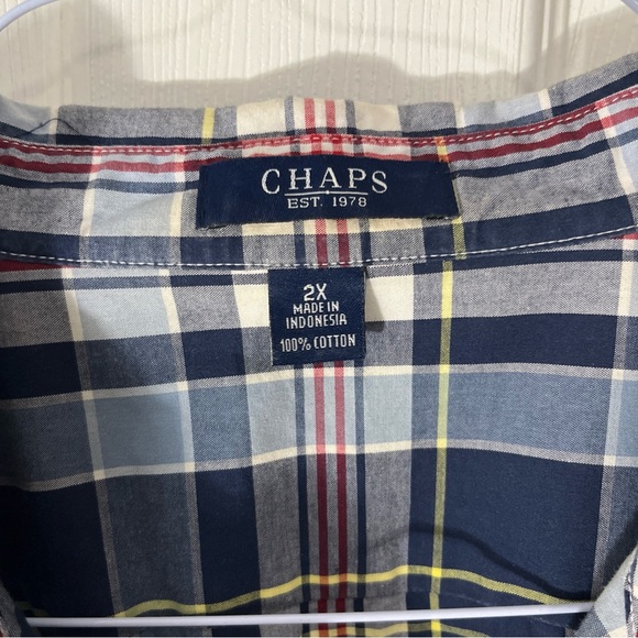 Chaps‎ Women's 2X Red White Blue Plaid Button Front Cotton Shirt 3/4 sleeves - Picture 6 of 7